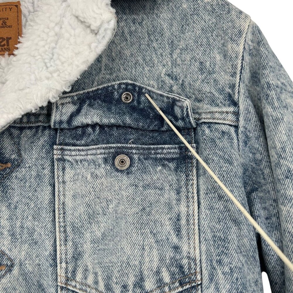 Vintage 80s Wrangler Trucker Jean Jacket Acid Snow Wash Sherpa Western Outlaw M - Picture 4 of 16